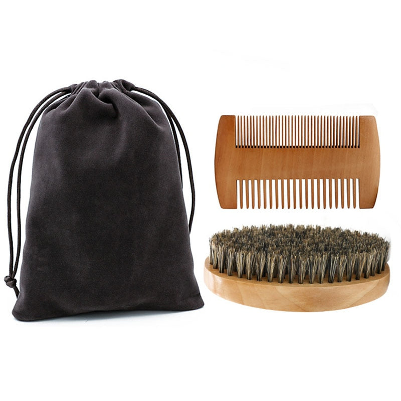 Professional Soft Boar Beard Brush Comb Kit